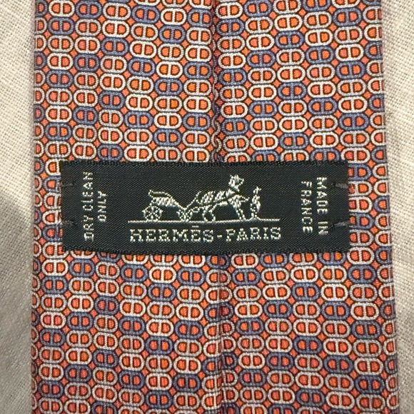 Hermes Tie Men’s OS Navy Orange - Picture 6 of 6